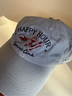 Happy Hour social club Script Embroidered Baseball Cap - Light Blue hat cotton